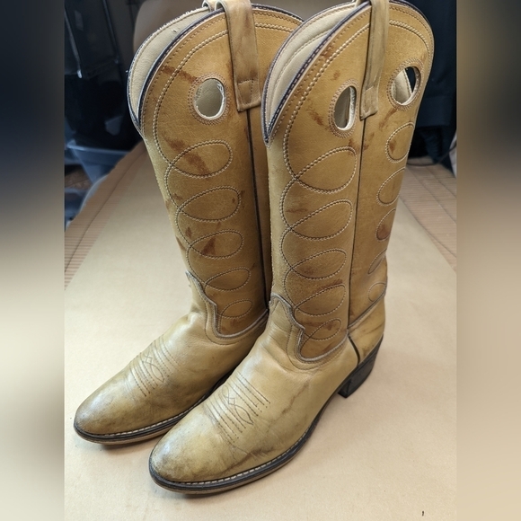 Acme Marble Biege Leather Buckaroo Cowboy Boots Men's Size 9D Style 4612 Made in - Picture 3 of 9